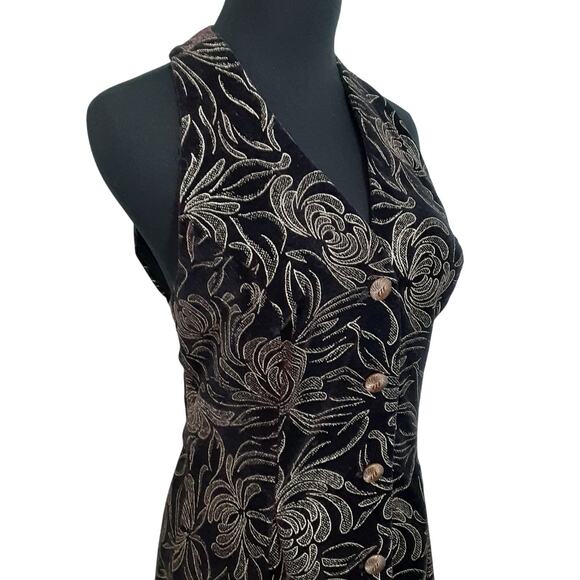 Vintage 90s Mini Cocktail Dress Button Front Waistcoat Velour Black Sexy NWT - Picture 3 of 15